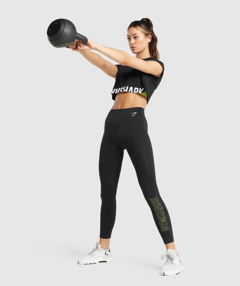 Legginsy Gymshark Treningowe Grafiką Damskie Czarne | PL 160GMW